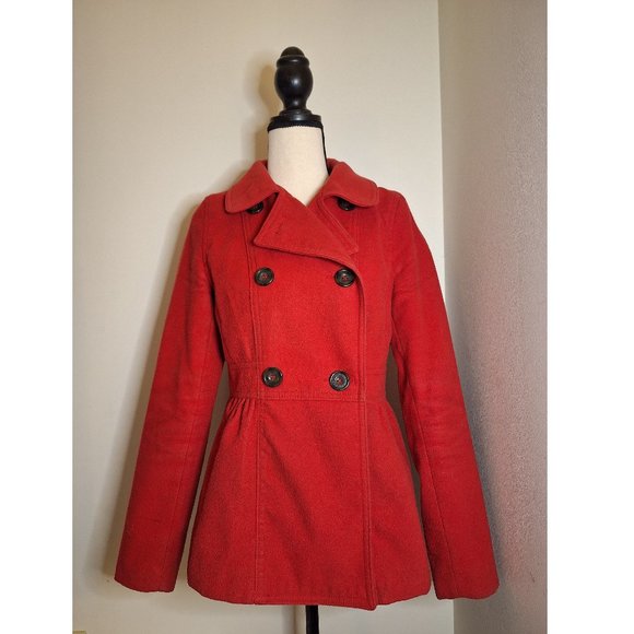 Red H&M Peacoat - Picture 1 of 8